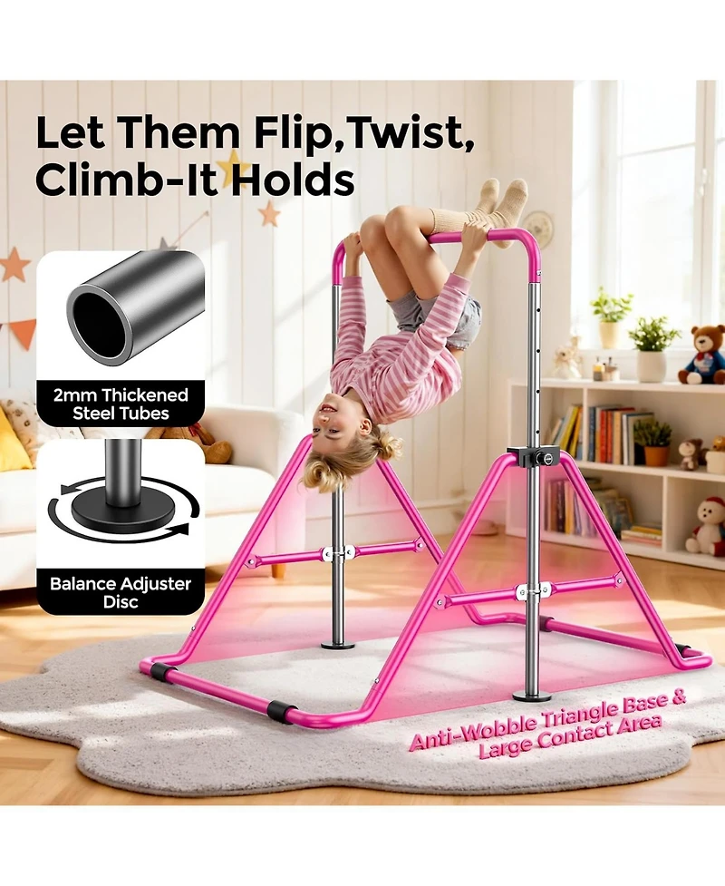 Gymnastics Bar for Kids, Adjustable Height Gymnastic Horizontal Bars, Folding Gymnastic Junior Training Kip Bar for Home