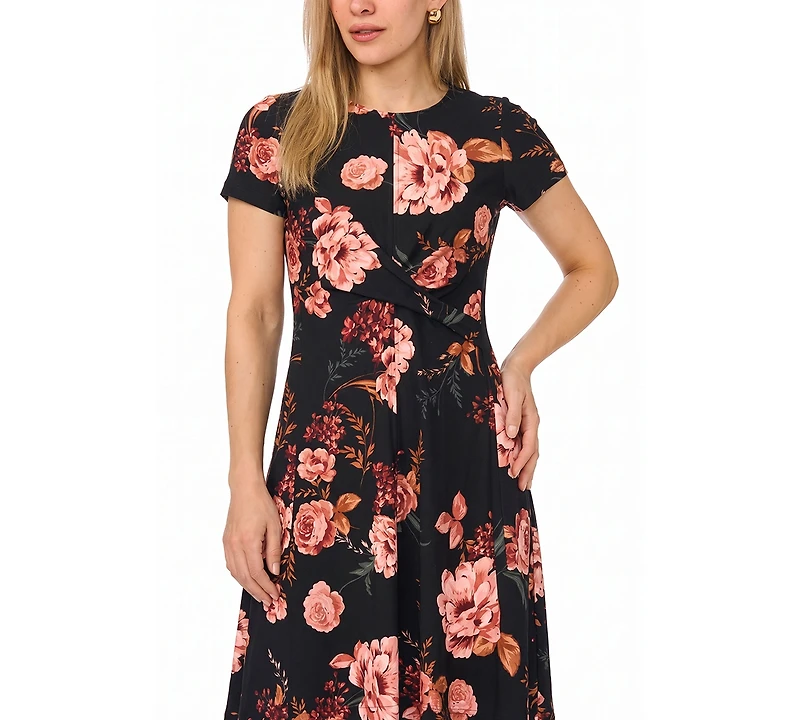 Msk Petite Twist Waist Floral A-Line Midi Dress