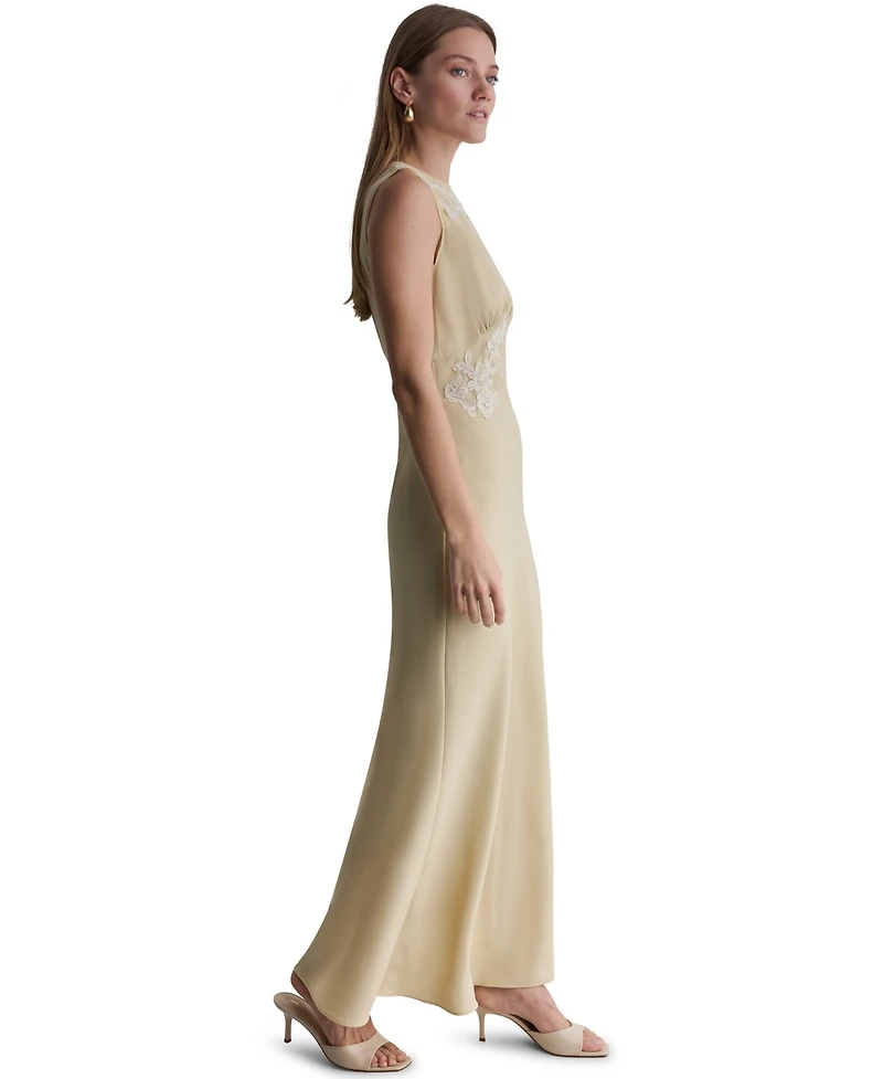 Bcbg Women's Lace-Trim Empire-Waist Crewneck Sleeveless Maxi Dress