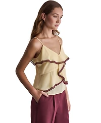 Bcbg Women's V-Neck Ruffle Front Contrast Trim Tank