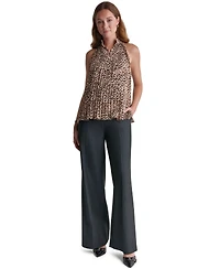 Bcbg Women's Halter Leopard-Print Pleated Tank