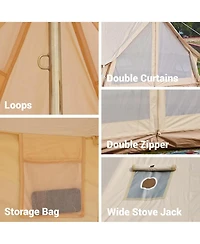 Maxsa Canvas Bell Tent with Stove Jack, 4-Season Glamping Yurt Tent with Pvc Floor, Mesh Windows, Roof Vent