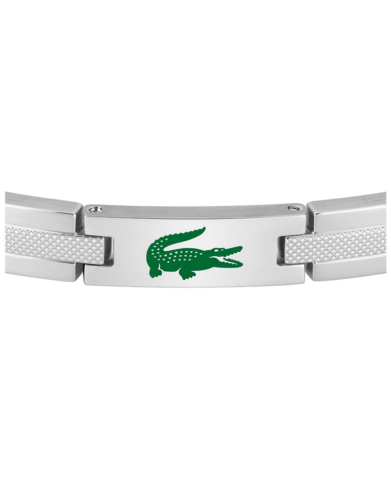 Lacoste Men's Stencil Silver-Tone Stainless Steel with Green Enamel Crocodile Bracelet