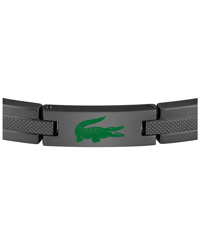Lacoste Men's Stencil Black Ip Stainless Steel with Green Enamel Crocodile Bracelet