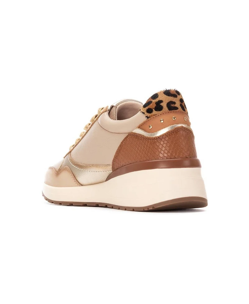 Xti Women's Leather Wedge Lace-Up Carmela Collection Sneakers