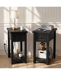 Aheaplus Set of 2 14" Wooden Nightstands with Charging Station and Drawer