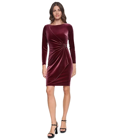 Dkny Women's Velvet Ruched Long-Sleeve Dress