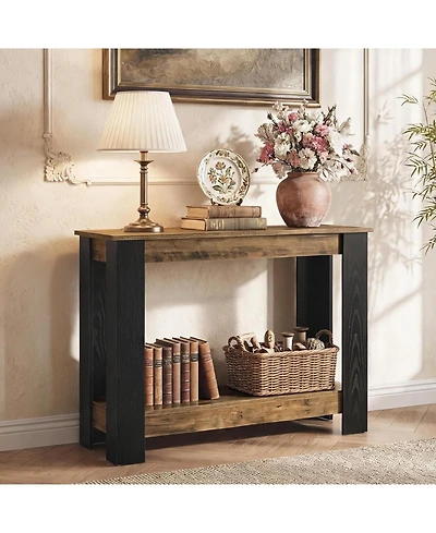 Tribesigns 41" Industrial Console Table for Entryway, 2-Tier Narrow Sofa Table with Wood Finish, Modern Farmhouse Accent Furniture