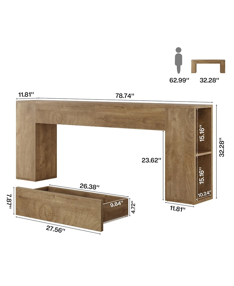 Tribesigns Extra Long Console Table, 79-Inch Entryway Table with 2 Drawers and Side Storage Shelves, Farmhouse Behind Couch Table
