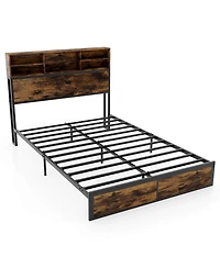Full Bed Frame with Charging Station Storage Headboard Under-bed Space