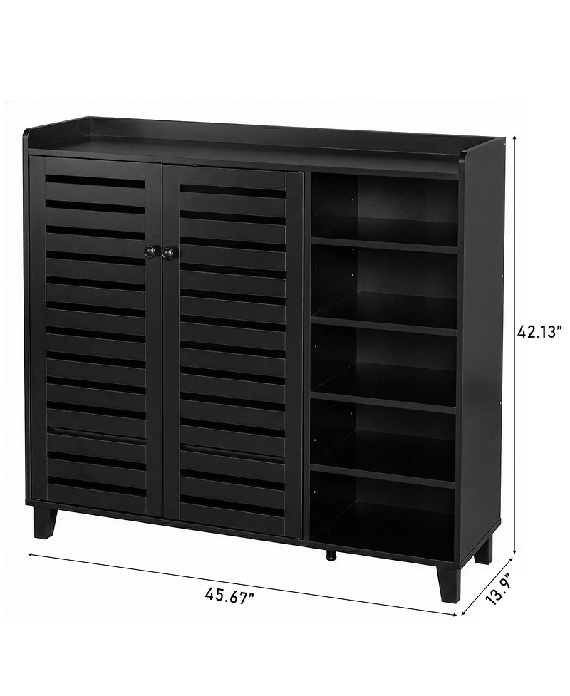 Slickblue Freestanding Shoe Cabinet with 2 Doors and 5 Open Storage Cubbies