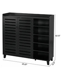Slickblue Freestanding Shoe Cabinet with 2 Doors and 5 Open Storage Cubbies