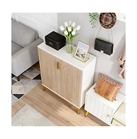 Slickblue 2 Door Shoe Storage Cabinet with Sturdy Mdf and Metal Frame