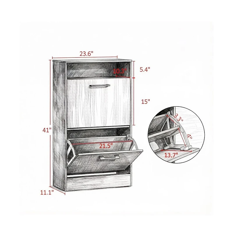 Slickblue 2 Large Flip-Down Drawer Shoe Cabinet with Open Top Storage Shelf