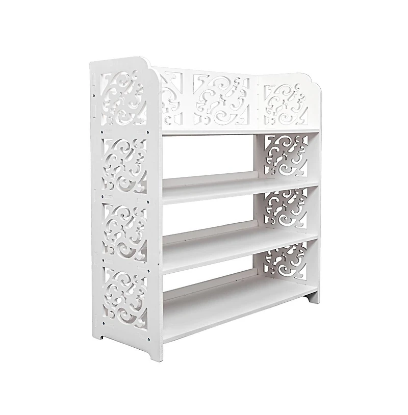 Slickblue 4 Tier Shoe Storage Rack with Decorative Carved Panels