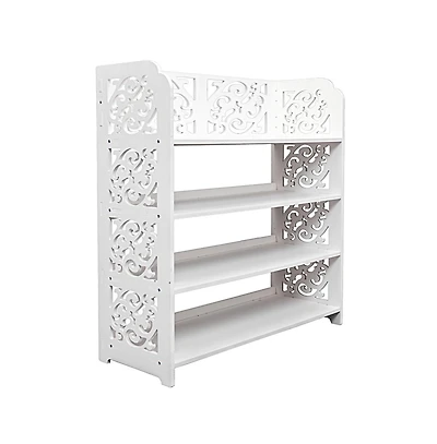 Slickblue 4 Tier Shoe Storage Rack with Decorative Carved Panels