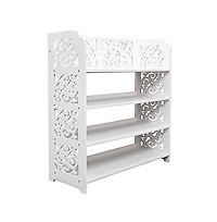 Slickblue 4 Tier Shoe Storage Rack with Decorative Carved Panels