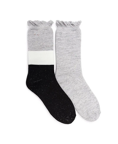 Muk Luks Women's 2 Pair Pack Ruffle Heat Retainer Crew Socks