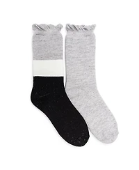 Muk Luks Women's 2 Pair Pack Ruffle Heat Retainer Crew Socks
