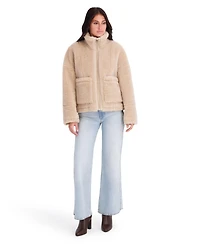 Kensie Women's Faux Fur Jacket With Patch Pockets And Funnel Neck