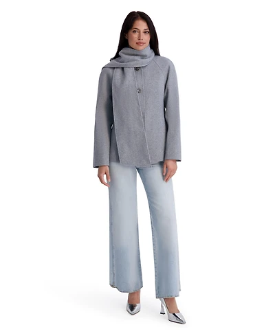 Kensie Women's Faux Wool Button Front Coat With Scarf Detail