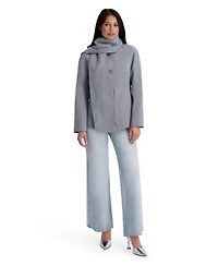 Kensie Women's Faux Wool Button Front Coat With Scarf Detail