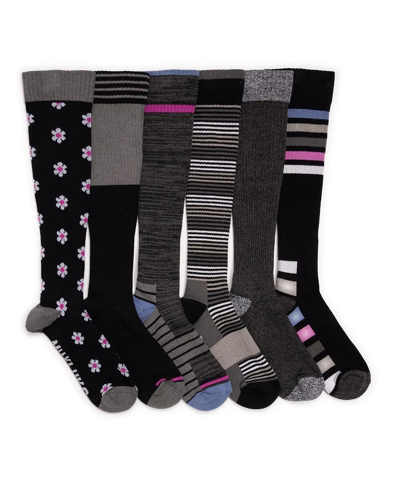 Muk Luks Women's 6 Pair Pack Compression Knee High Cotton Socks