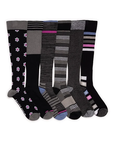 Muk Luks Women's 6 Pair Pack Compression Knee High Cotton Socks