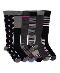 Muk Luks Women's 6 Pair Pack Compression Knee High Cotton Socks