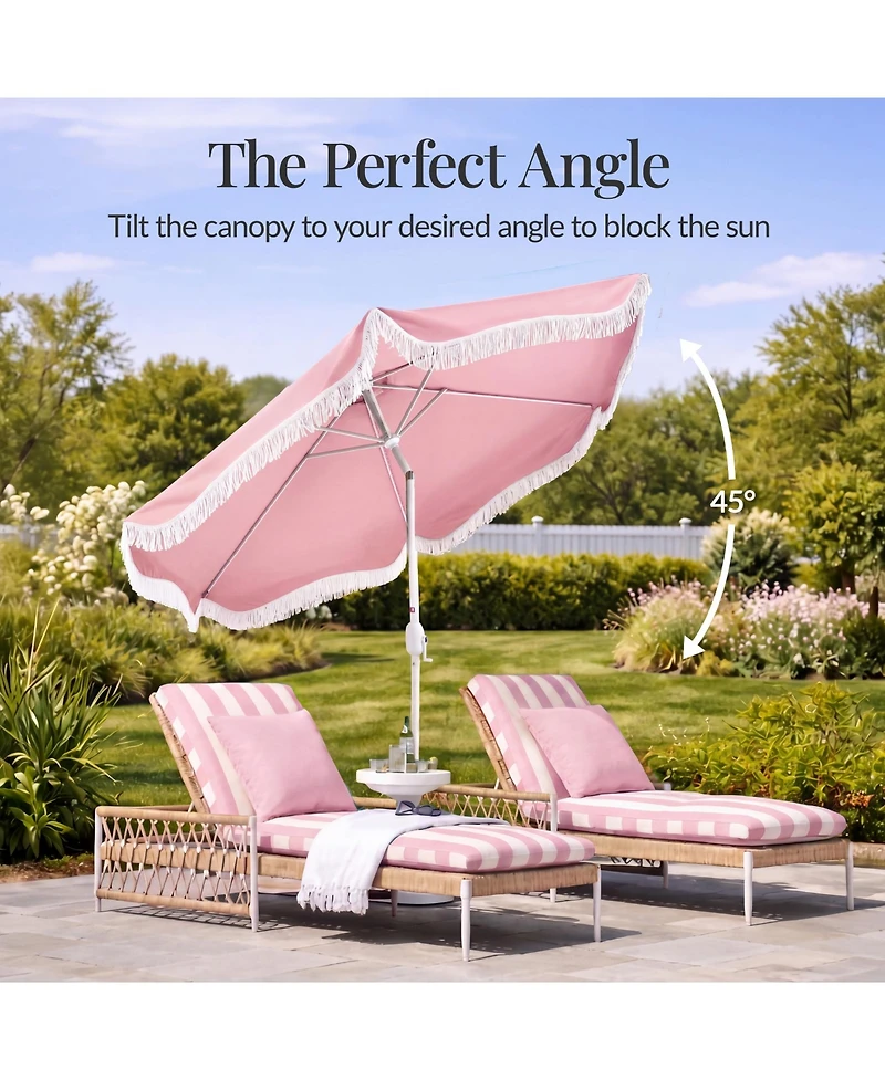 Best Choice Products 7.5ft Fringe Market Umbrella - Boho Patio Sunshade with Tilt, UPF50