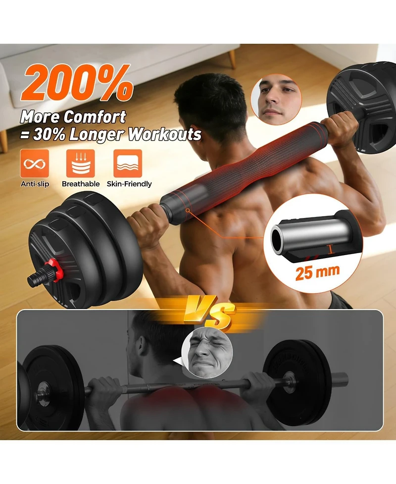 Fed Fitness Adjustable 5 in 1 Free Weights Set, 55LB (27.5 Lb Pair) Dumbbell Set, Convertible to Barbell, Kettlebell, Push Up Stand