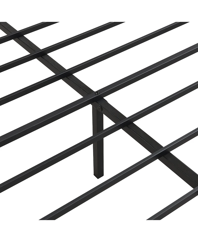 Slickblue Metal Platform Bed Frame with Wood Panel Headboard and Steel Slats