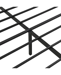 Slickblue Metal Platform Bed Frame with Wood Panel Headboard and Steel Slats