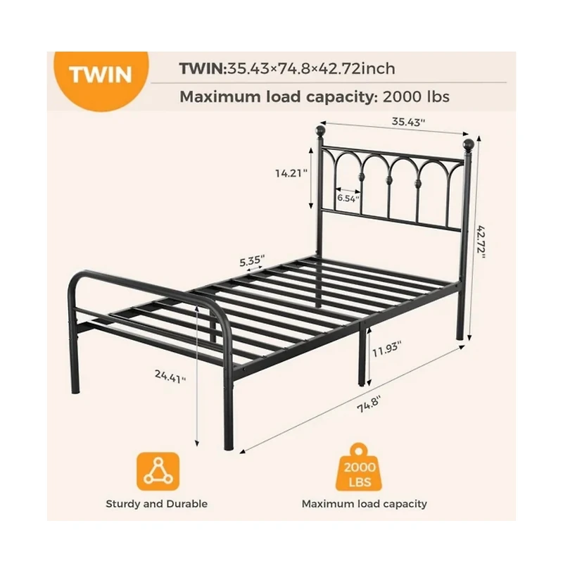 Slickblue Metal Platform Bed Frame with Steel Slats and Underbed Storage