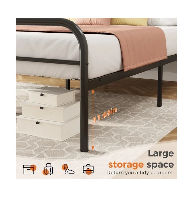 Slickblue Metal Platform Bed Frame with Steel Slats and Underbed Storage