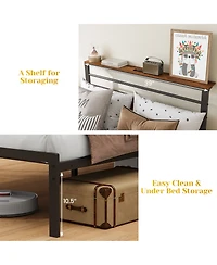 Slickblue Twin Size Bed Frame with Headboard, Storage Shelf and Metal Frame