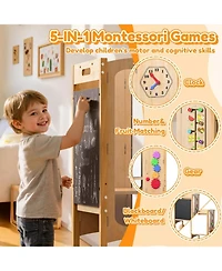 Fed Fitness Foldable Montessori Toddler Tower, Adjustable Kids Kitchen Helper Stool with Safety Net, Detachable Step Stool and Educational Games