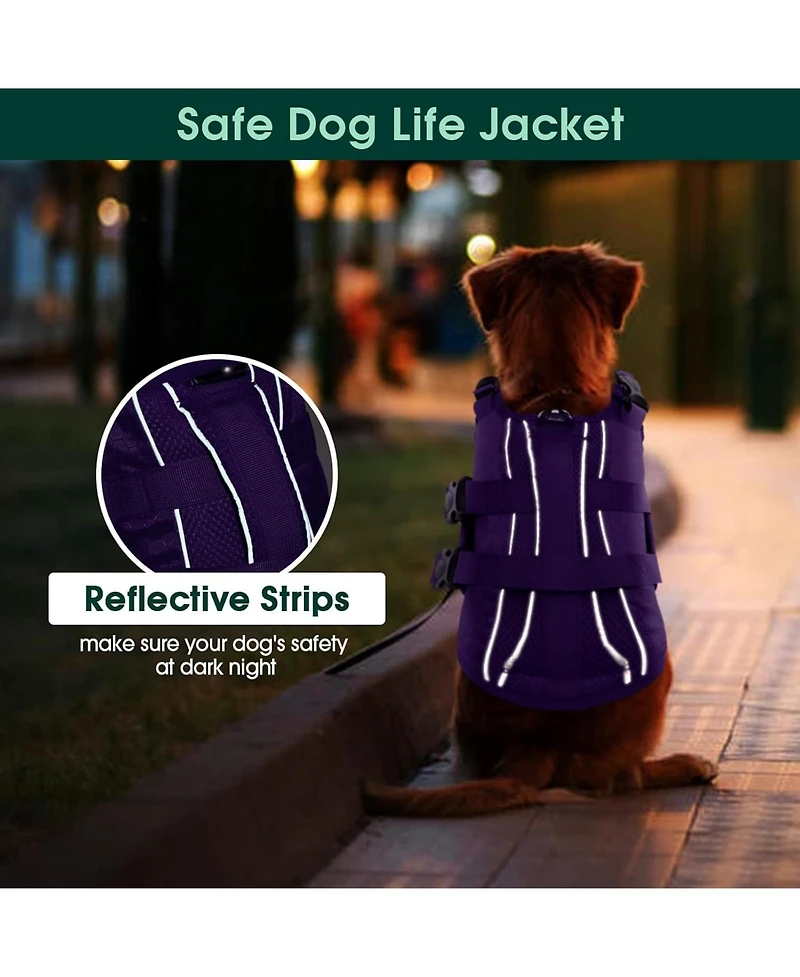 High-Flotation Ripstop Oxford Adjustable Dog Life Vest with Rescue Handle