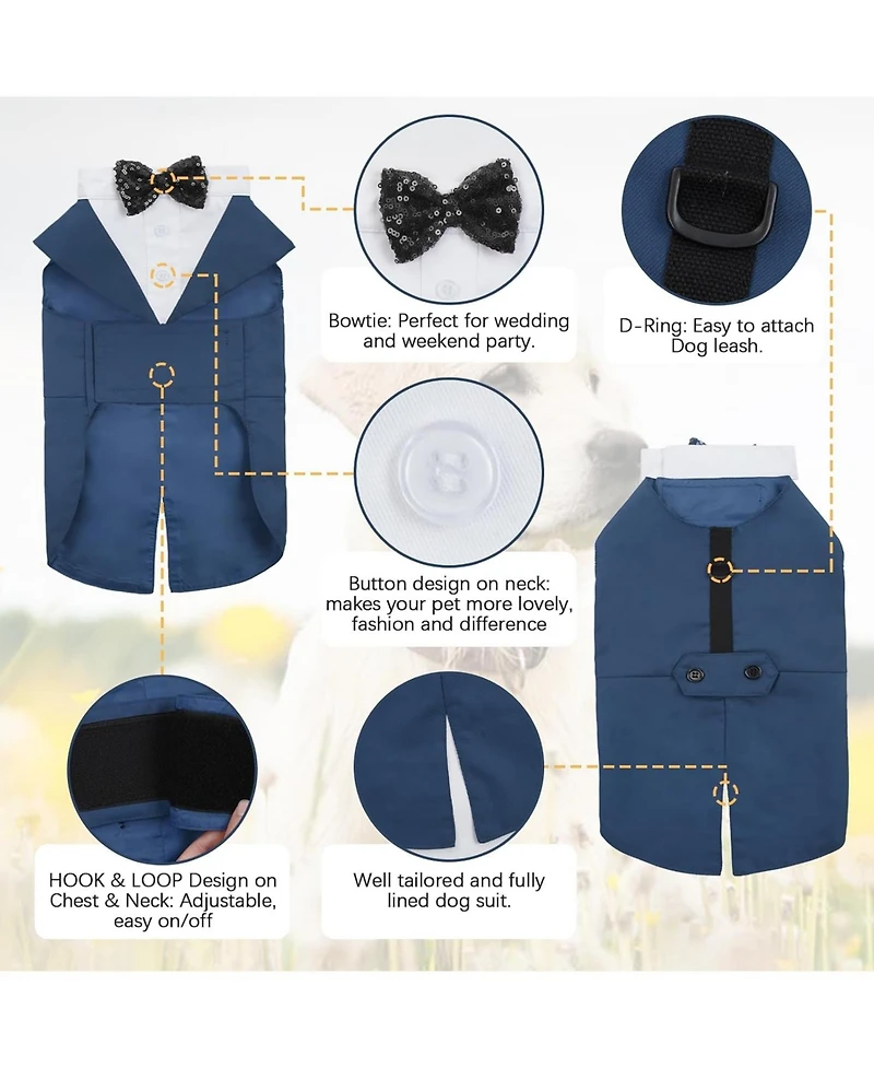 Formal Tuxedo and Bandana Two-Piece Set with Detachable Bowtie Collar for Dogs