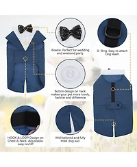 Formal Tuxedo and Bandana Two-Piece Set with Detachable Bowtie Collar for Dogs