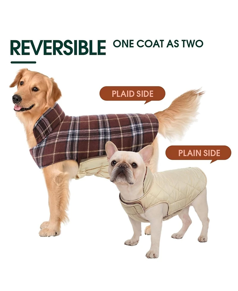 Reversible Waterproof Fleece-Lined Dog Jacket with Leash Access | Cold Weather Coat for Medium Dogs