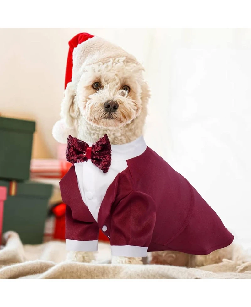 Formal Bow Tie Tuxedo Suit for Dogs, Polyester-Cotton Blend Party and Special Occasion Costume