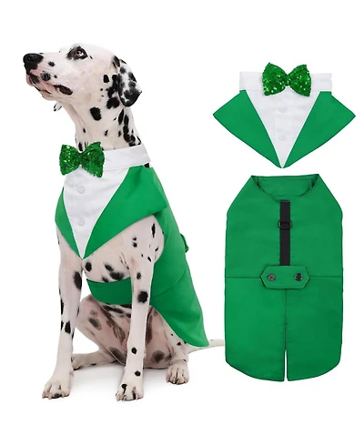 Formal Tuxedo and Bandana Two-Piece Dog Costume Set with Detachable Bowtie Collar
