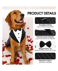 Formal Tuxedo and Bandana Set with Detachable Bowtie Collar and D-Ring for Dogs
