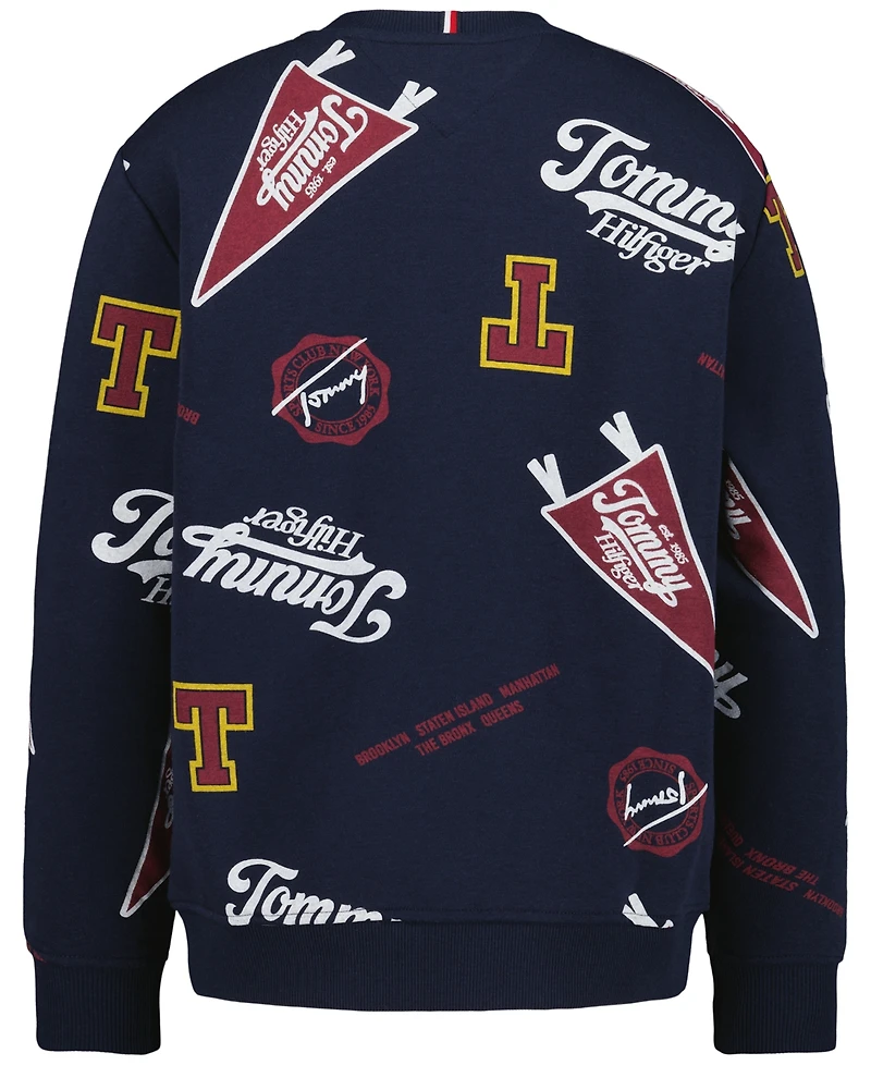 Tommy Hilfiger Boys' 4-20 Collegiate Allover Print Crew Relaxed-Fit Sweatshirt