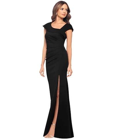 Xscape Petite Asymmetric Front Slit Evening Gown
