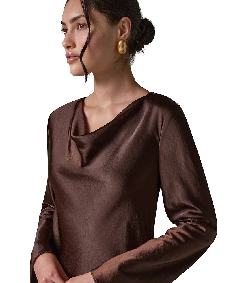 Donna Karan New York Women's Satin Cowl Neck A-Line Dress