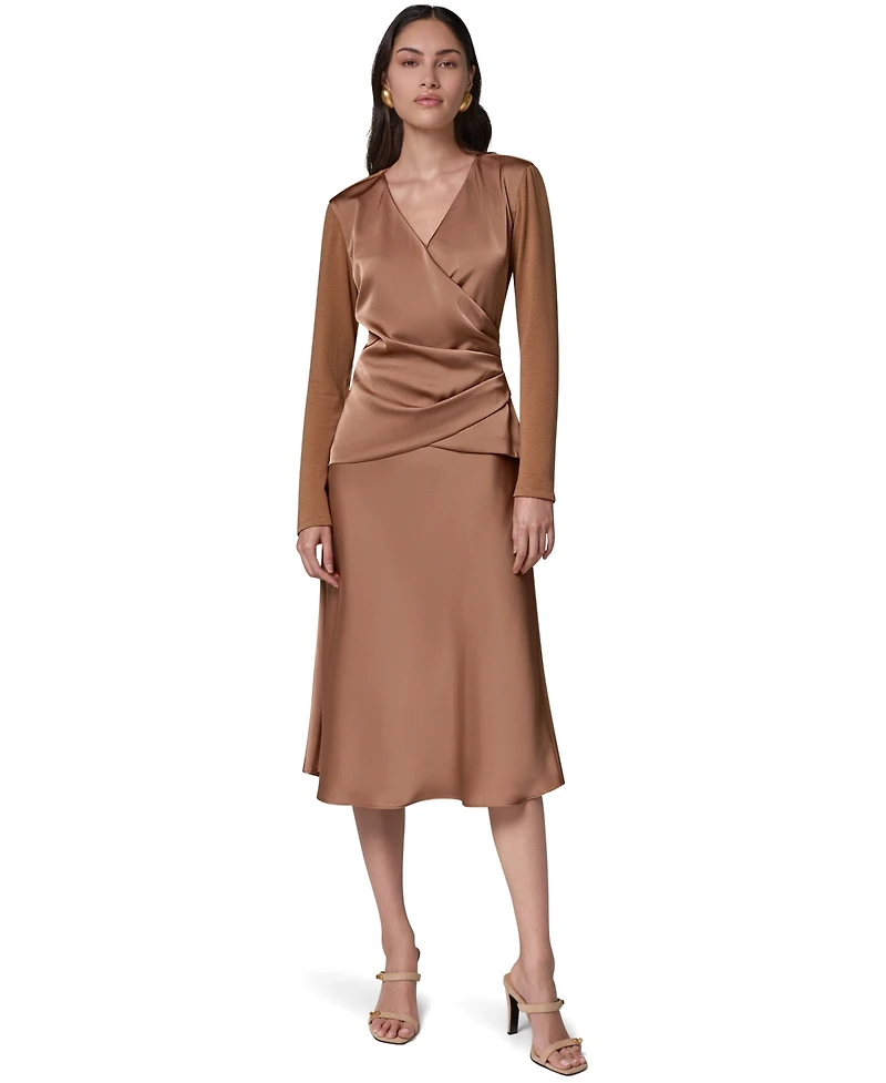 Donna Karan New York Women's Satin Long-Sleeve Wrap Top
