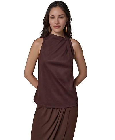 Donna Karan New York Women's Cowl Neck Mixed-Media Dressy Sleeveless Tank