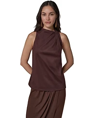 Donna Karan New York Women's Cowl Neck Mixed-Media Dressy Sleeveless Tank